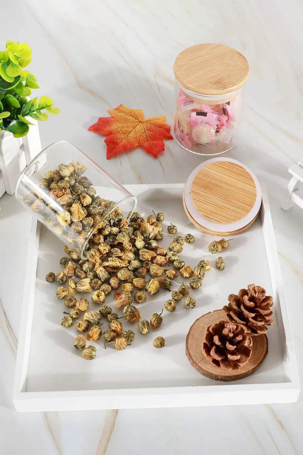 12Pcs Glass Airtight Storage Jar Spice Canisters Set with Bamboo Sealed Lids