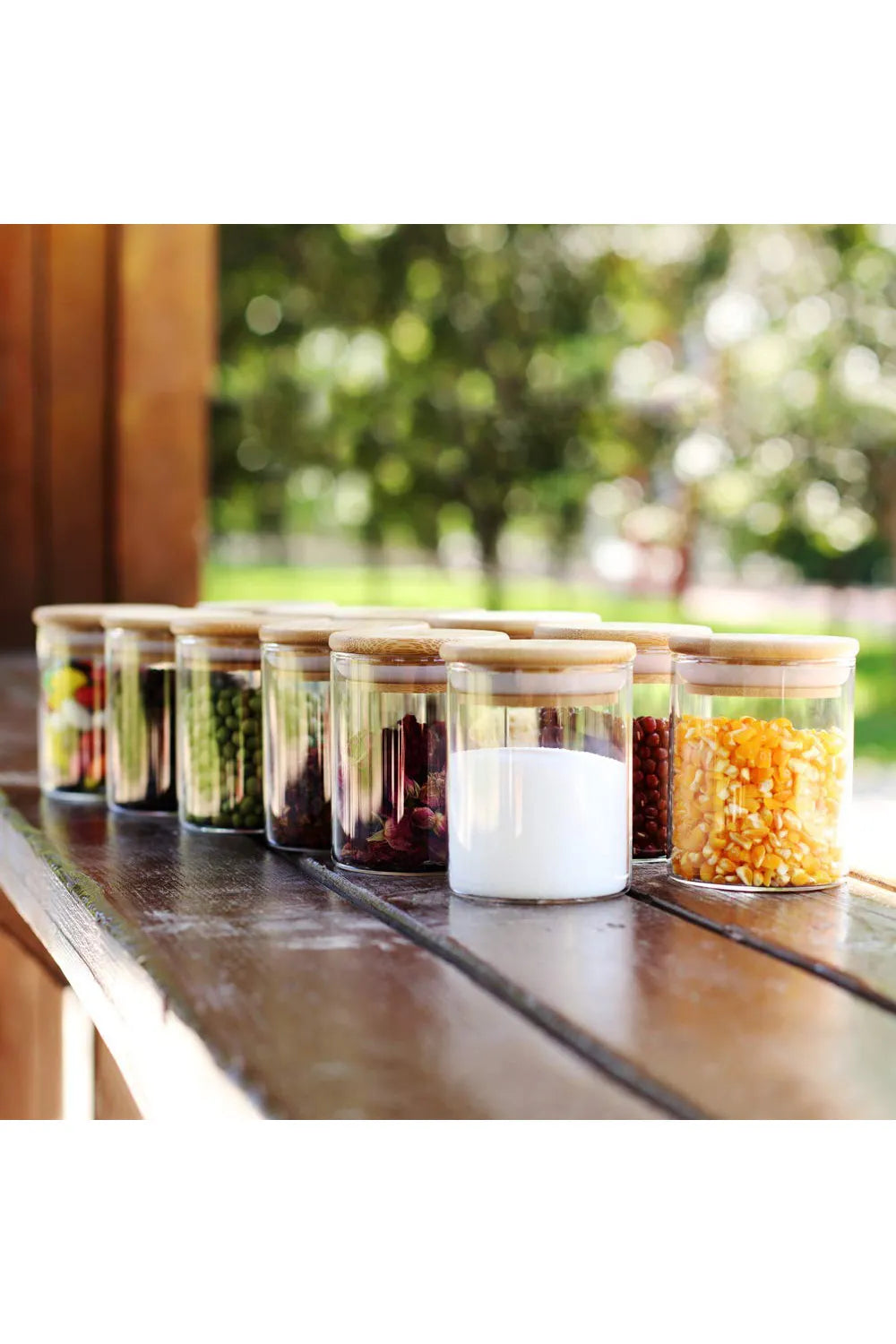 12Pcs Glass Airtight Storage Jar Spice Canisters Set with Bamboo Sealed Lids