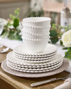 Set of 12 Four Person Auvergne Beaded White Dinnerware Set