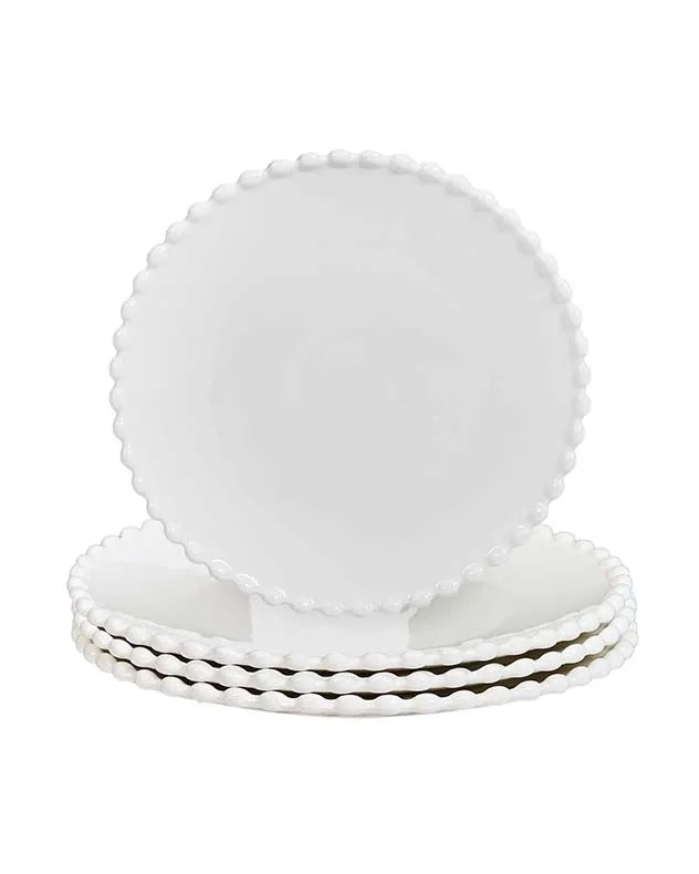 Set of 12 Four Person Auvergne Beaded White Dinnerware Set