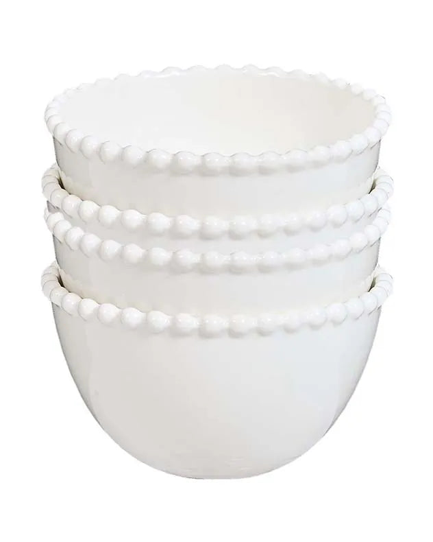 Set of 12 Four Person Auvergne Beaded White Dinnerware Set