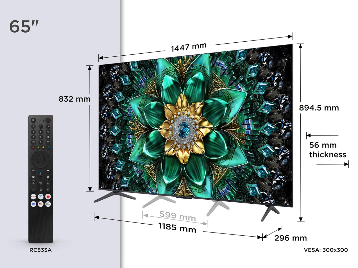 TCL 65Q6C-UK 65" QD-Mini LED TV, 4K HDR Premium 1000nits, Smart TV Powered by Google TV (Dolby Vision IQ & Atmos, Onkyo 2.1 Sound System, 144Hz Motion Clarity Pro, Game Master, 2025 New Model) [Energy Class E]