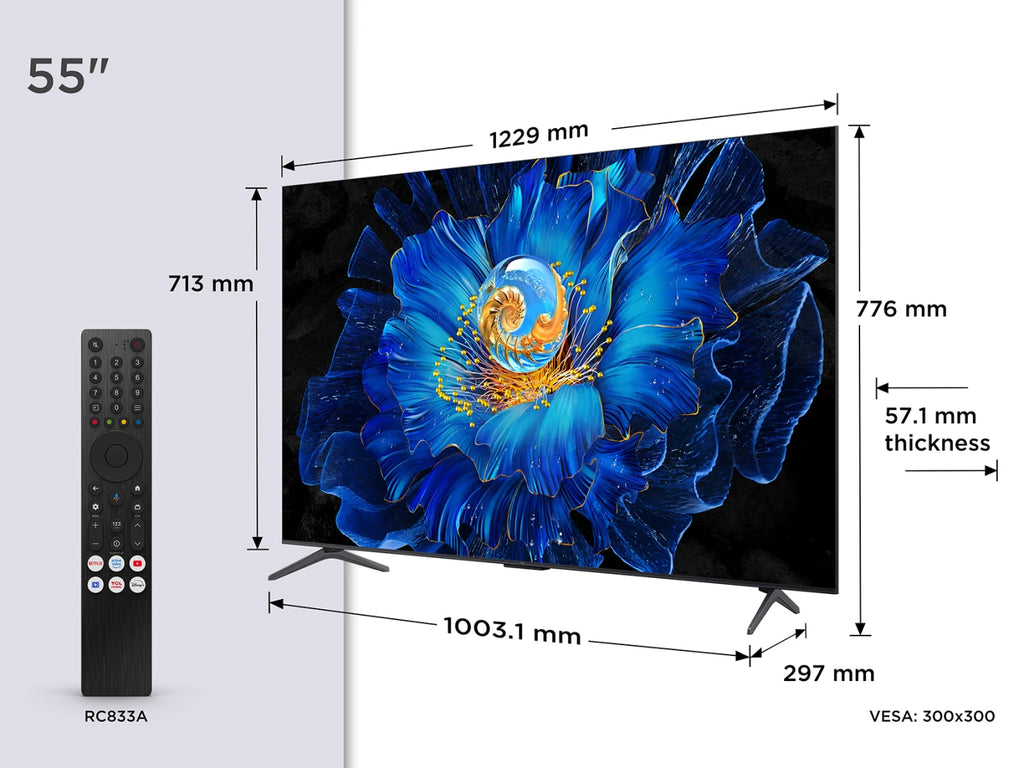 TCL 55C6KS 55” QD-Mini LED TV, 4K HDR Premium, Smart TV Powered by Google TV (Dolby Vision & Atmos, Onkyo 2.1 Sound System, Game Master, Hands-Free Voice Control, compatible with Google Assistant, Apple AirPlay 2 & Alexa)