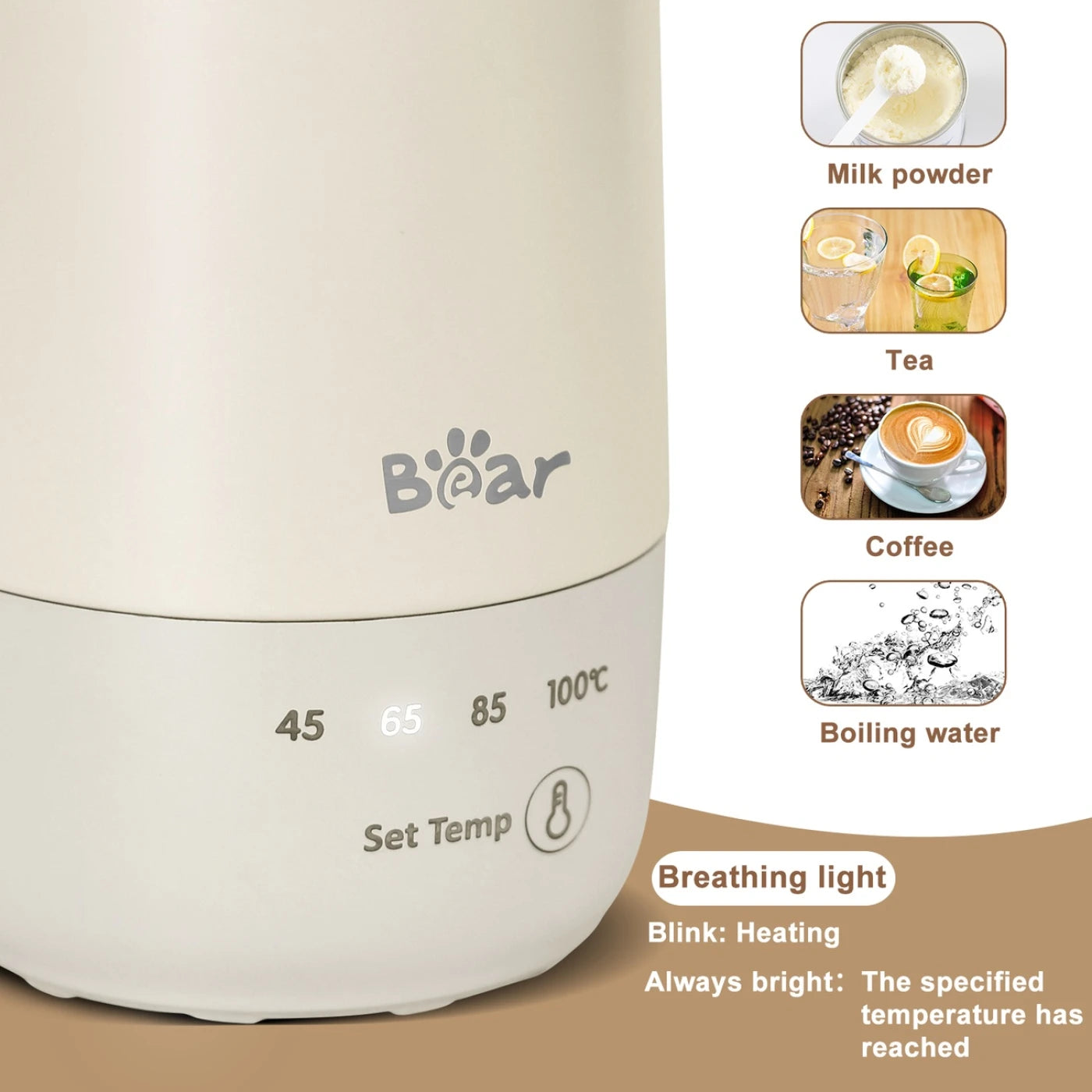Bear Portable Travel Electric Kettle with 4 Temperature Control Settings and Keep Warm Function,Fast Boil 300ml Capacity