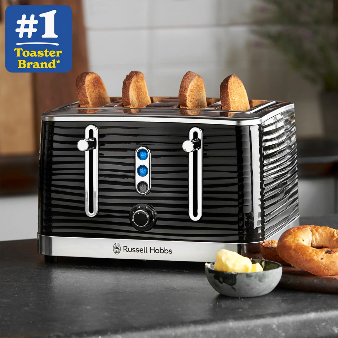 Russell Hobbs Inspire 4 slice, Black, Fast Heat Up, Stylish - 24381