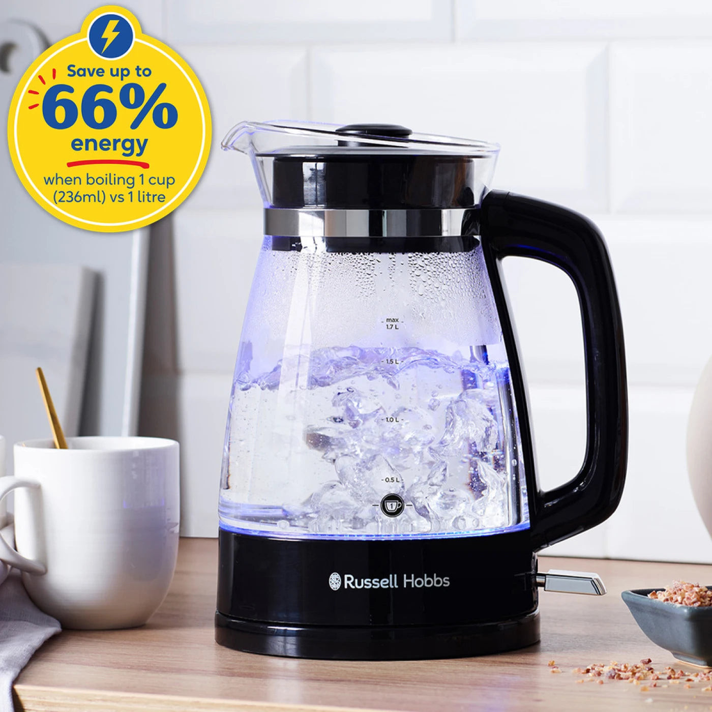 Russell Hobbs Classics Glass Kettle, Black, Fast Heat Up, Stylish - 26080