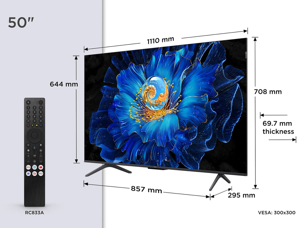 TCL 50C6KS 50” QD-Mini LED TV, 4K HDR Premium, Smart TV Powered by Google TV (Dolby Vision & Atmos, Game Master, Hands-Free Voice Control, compatible with Google Assistant, Apple AirPlay 2 & Alexa)