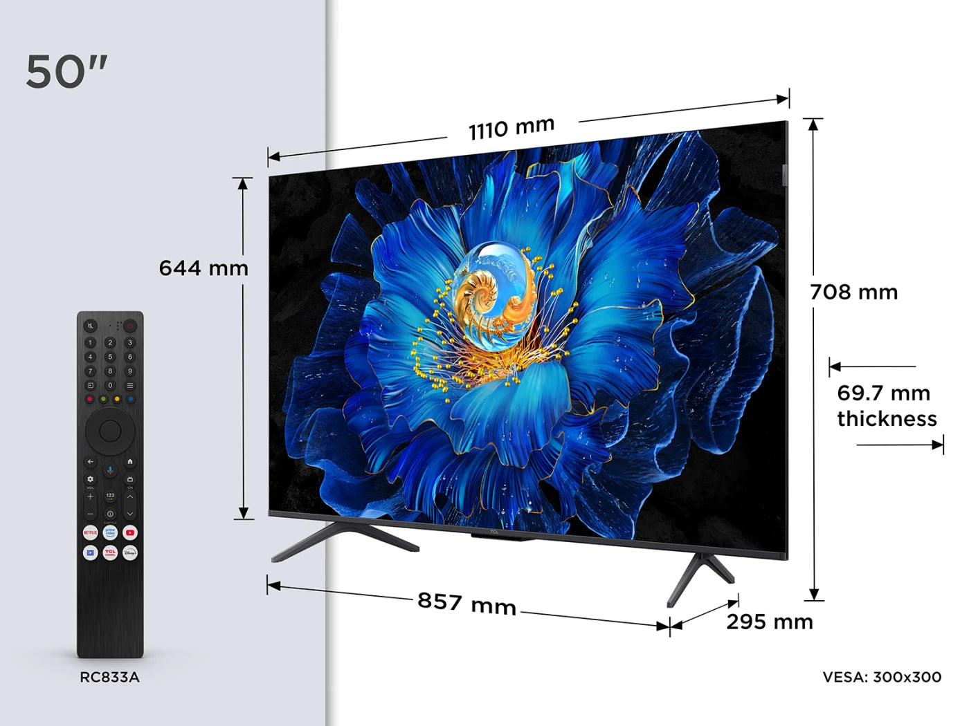 TCL 50C6KS 50” QD-Mini LED TV, 4K HDR Premium, Smart TV Powered by Google TV (Dolby Vision & Atmos, Game Master, Hands-Free Voice Control, compatible with Google Assistant, Apple AirPlay 2 & Alexa)