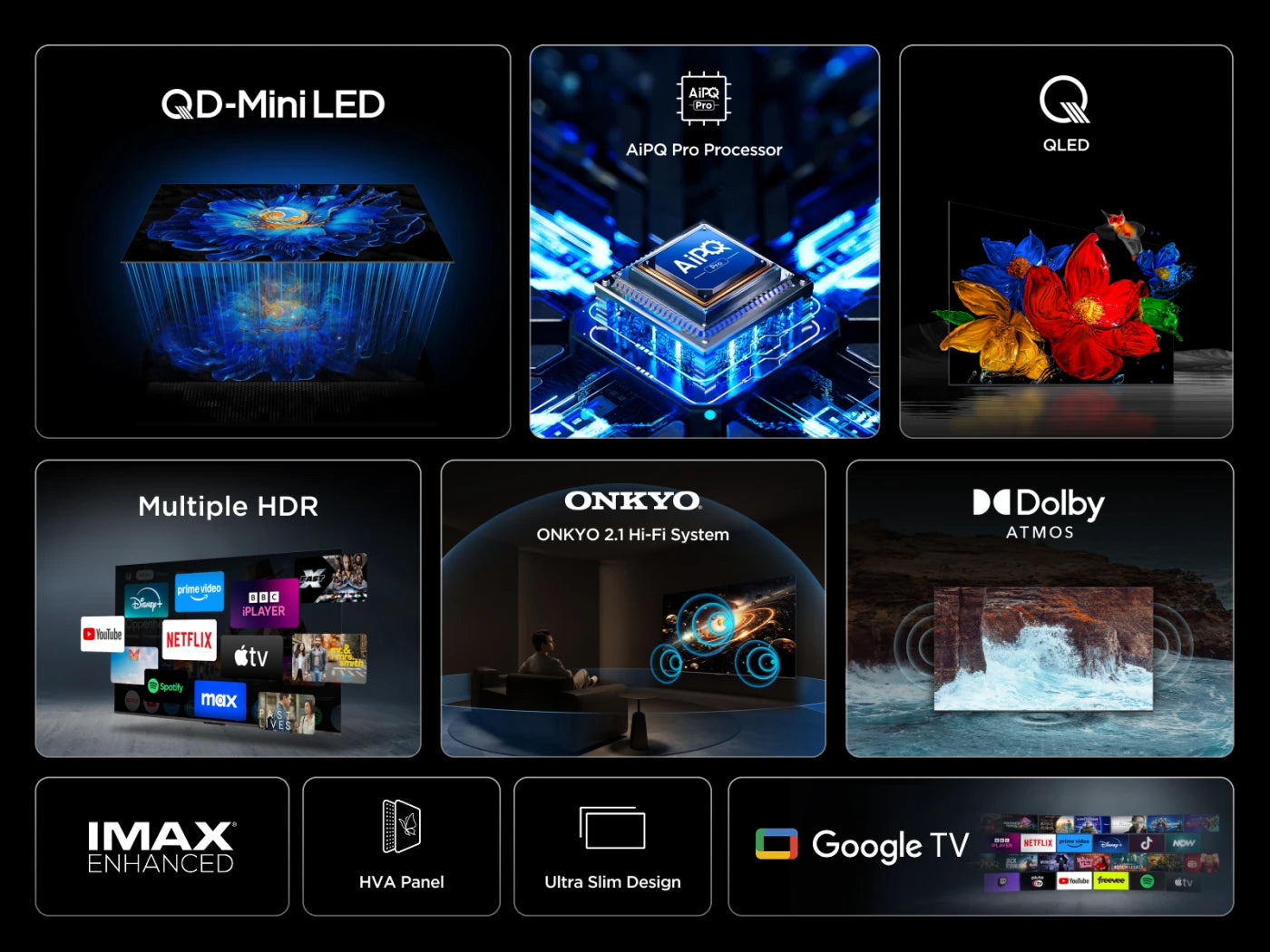 TCL 55C6KS 55” QD-Mini LED TV, 4K HDR Premium, Smart TV Powered by Google TV (Dolby Vision & Atmos, Onkyo 2.1 Sound System, Game Master, Hands-Free Voice Control, compatible with Google Assistant, Apple AirPlay 2 & Alexa)