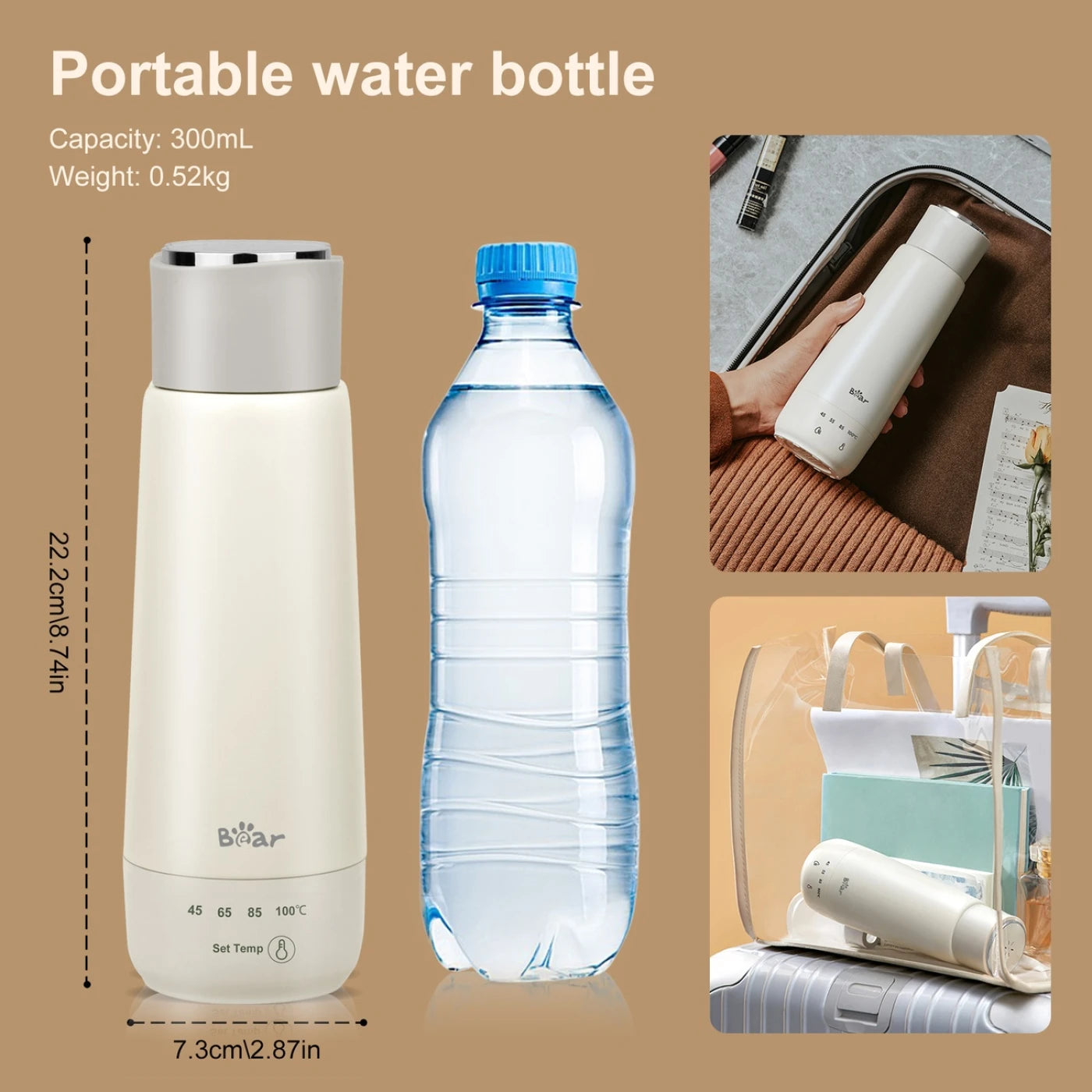 Bear Portable Travel Electric Kettle with 4 Temperature Control Settings and Keep Warm Function,Fast Boil 300ml Capacity
