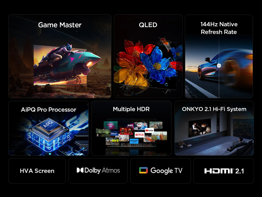 TCL 75T8C 75” QLED 4K Ultra HD, HDR PRO TV, Smart TV Powered by Google TV (Dolby Vision & Atmos, 144Hz Motion Clarity Pro, Voice Control, compatible with Google Assistant, Google Cast)