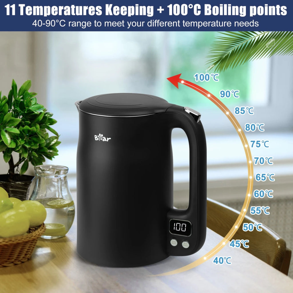 Bear 6 Temperature Settings with 1.7 L Stainless Steel Kettle, 1800-2200 W, Microprocessor Touch Panel, BPA-Free,