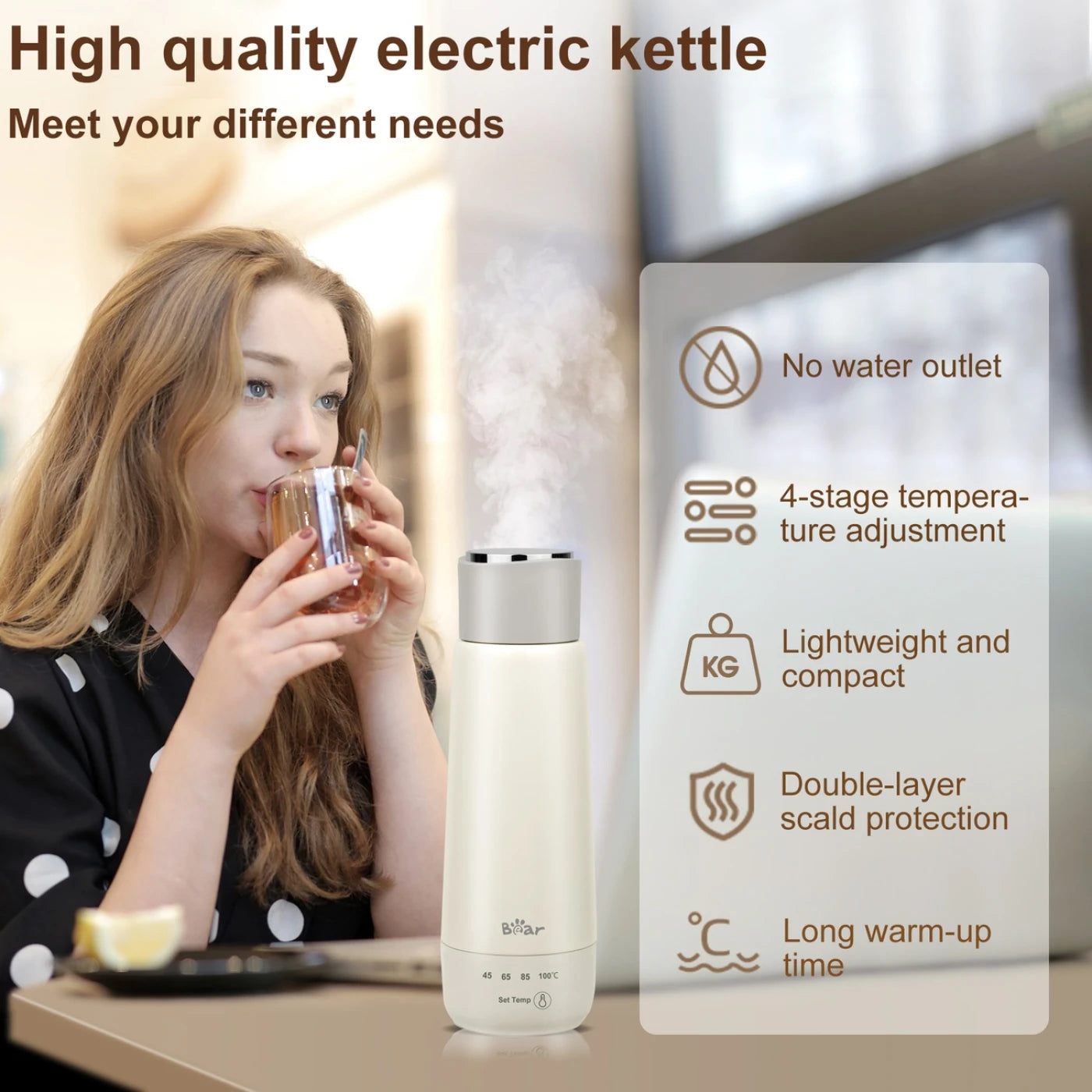 Bear Portable Travel Electric Kettle with 4 Temperature Control Settings and Keep Warm Function,Fast Boil 300ml Capacity